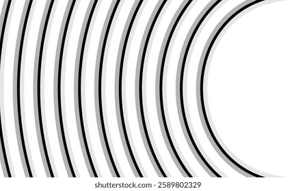 Abstract Black-and-White Curved Line Pattern with Optical Illusion Effect, Smooth Wave Motion, and Geometric Symmetry