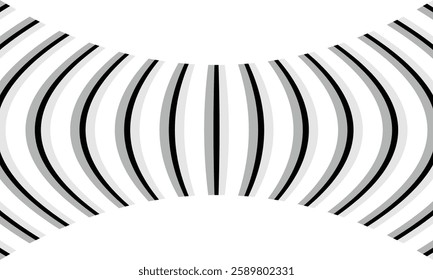 Abstract Black-and-White Curved Line Pattern with Optical Illusion Effect, Smooth Wave Motion, and Geometric Symmetry