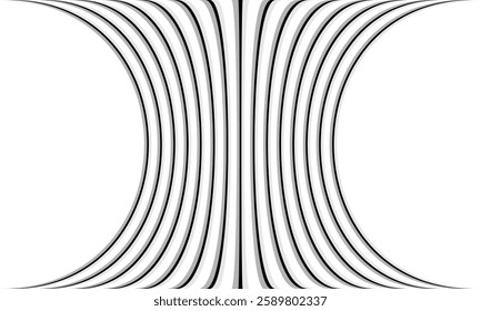 Abstract Black-and-White Curved Line Pattern with Optical Illusion Effect, Smooth Wave Motion, and Geometric Symmetry