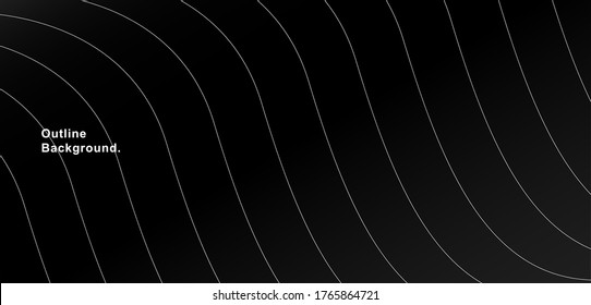 Abstract black-and-white lines. Contour lines in white curved lines. It can be suitable for technology, banners, covers, terrain, science, and related backgrounds.