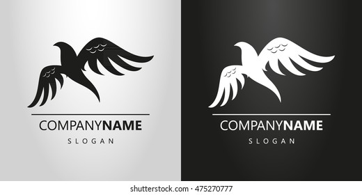 abstract black-and-white logo of a flying bird