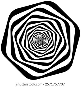Abstract Black-And-White Optical Illusion With Concentric Wavy Circular Patterns