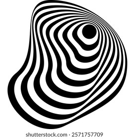 Abstract Black-And-White Optical Illusion With Concentric Wavy Circular Patterns