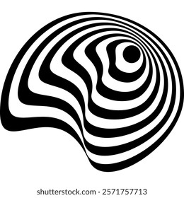 Abstract Black-And-White Optical Illusion With Concentric Wavy Circular Patterns