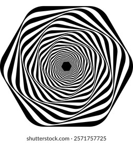 Abstract Black-And-White Optical Illusion With Concentric Wavy Circular Patterns