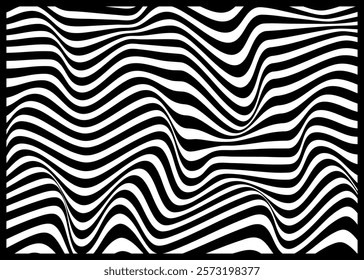 Abstract Black-And-White Optical Illusion With Concentric Wavy Circular Patterns
