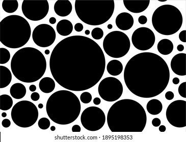 Abstraktes schwarz-weißes Muster schwarzer Kreise auf weißem Hintergrund. Vektorhintergrund für Poster, Dekor, Visitenkarten, Druck.