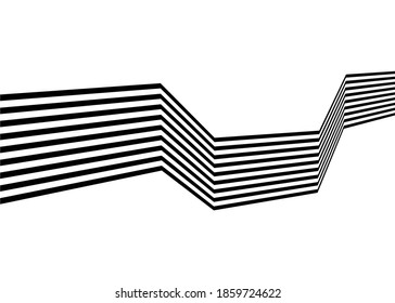 Abstract black-and-white ribbon made of black broken parallel lines on a white background. Striped vector background.