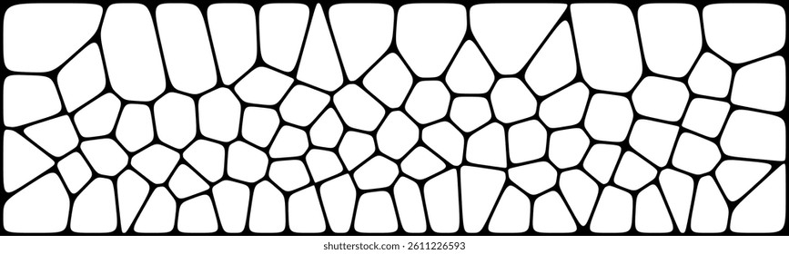 Abstract black-and-white Voronoi-style pattern with irregular, organic cells arranged in a rectangular grid, creating a natural, stone-like texture.

