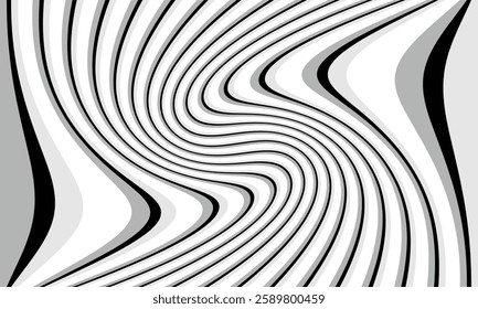 Abstract Black-and-White Zigzag Pattern, High-Contrast Optical Illusion Effect, Geometric Symmetry, and Repetitive Wavy Line Design for Modern Aesthetic and Decorative Art