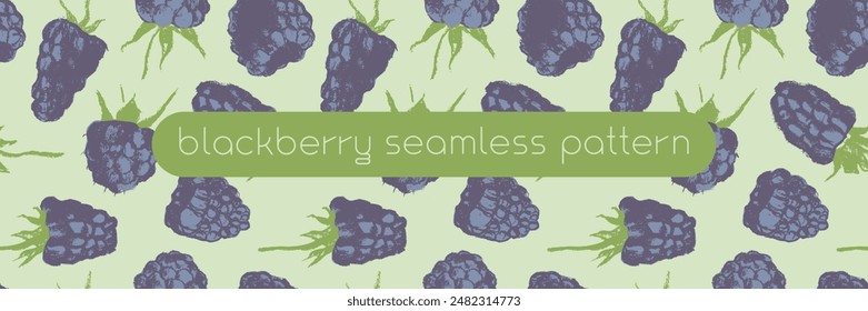 Abstract blackberry hand drawn illustrations. Blackberries seamless pattern for textile design, fabric oranment, banner with floral ornament. Juice or jam label design. Mulberry background.