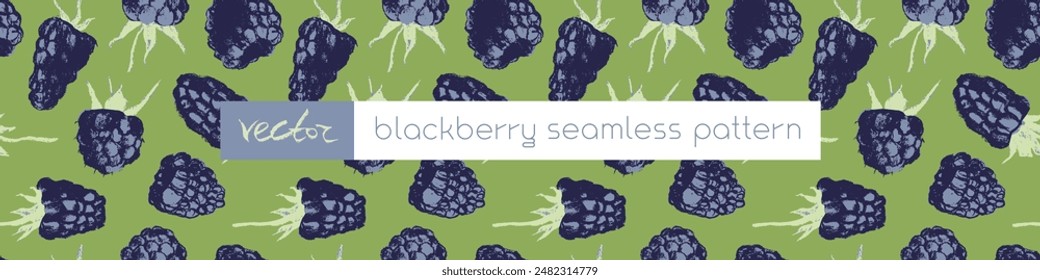 Abstract blackberry hand drawn illustrations. Blackberries seamless pattern for textile design, fabric oranment, banner with floral ornament. Juice or jam label design. Mulberry background.