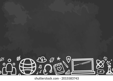 Abstract blackboard. Back to school. Background with hand drawn school elements. Illustration for banners, flyers or posters. Distance home educate