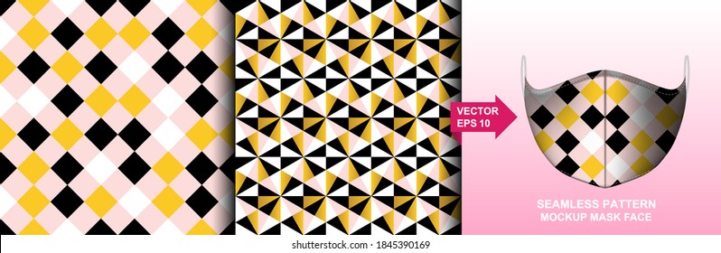 Abstract. Black,pink, gold background pattern seamless design for mask face, pillow, fashion, clothing, fabric. mockup template mask face seamless pattern. Vector.