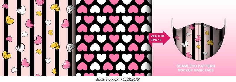 Abstract. Black,pink, gold background pattern seamless design for mask face, pillow, fashion, clothing, fabric. mockup template mask face seamless pattern. Vector.