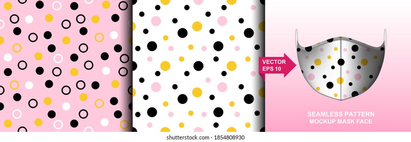 Abstract. Black,pink, gold background pattern seamless design for mask face, pillow, fashion, clothing, fabric. mockup template mask face seamless pattern. Vector.