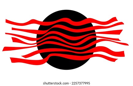Abstract black-red circle with wavy lines as design element for art or poster