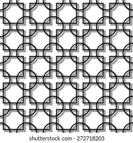 abstract black,white background - vector rings, squares pattern with shadow ,seamless texture.