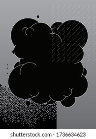 Resumen burbuja en blanco / forma de nube y otros elementos, diseño sencillo de plantillas de impresión en blanco y negro, estilo de brillo digital limpio