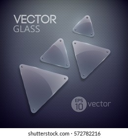 Abstract blank design template with glass triangles attached to metal grid background vector illustration