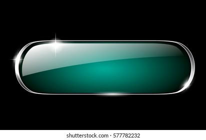 Abstract blank green button background with a silver frame, with space for your text. Vector illustration.