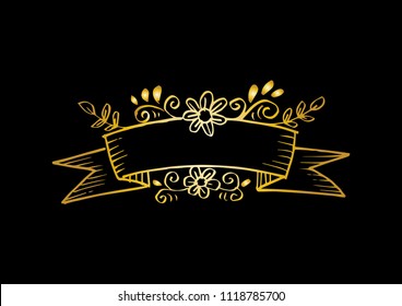 Abstract blank ribbon banner with floral background.