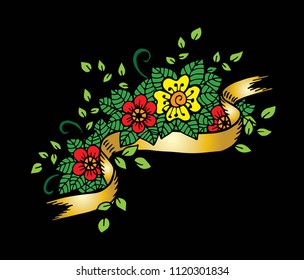 Abstract blank ribbon banner with floral background