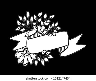 Abstract blank ribbon banner with floral background