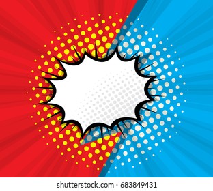 abstract blank speech bubble with red and blue background pop art, comic book vector illustration