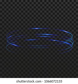 Abstract blazing neon light rings over checkered background. Glowing Neon blue ray trace circles. Transparent bright motion effect. Vector illustration
