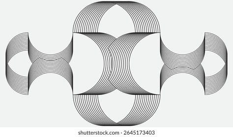 Composición de arte de línea de mezcla Abstractas. Corriente de onda curva con movimiento de flecha futurista. Fondo de Vector minimalista en gris y blanco para tecnología, medios y uso de marca.