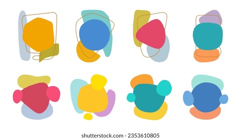 Abstract blob brush shapes, vector minimalistic brush strokes. Compositions and frame with liquid fluid design. Vector flat illustration