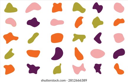 Abstract blob clolorful  collection, liquid amorphous random shapes and organic black splatter vector set