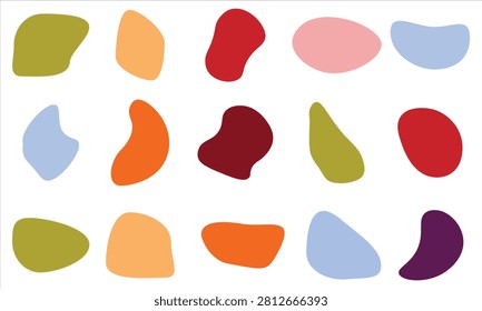 Abstract blob clolorful  collection, liquid amorphous random shapes and organic black splatter vector set