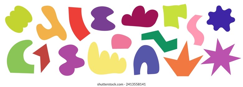 Abstract blob Freeform amoeba shapes set of colored children's stickers