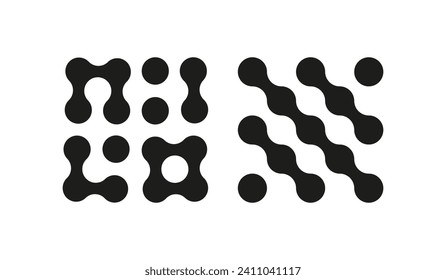 Abstract blob icon. Set of Metaball logo. Connected dots symbol isolated on a white background. Circles simple pattern template. Design elements. Vector graphic illustration. Eps.