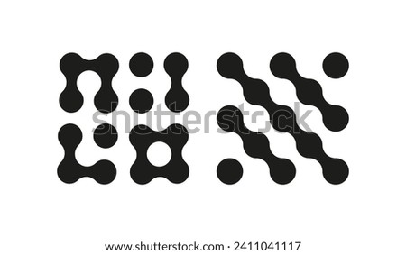 Abstract blob icon. Set of Metaball logo. Connected dots symbol isolated on a white background. Circles simple pattern template. Design elements. Vector graphic illustration. Eps.