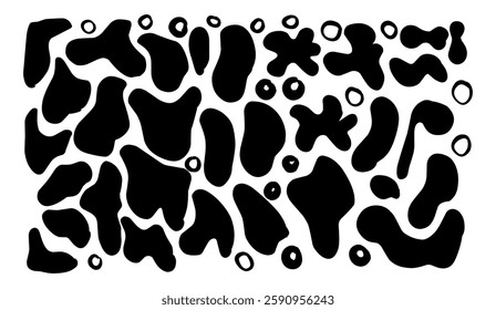 Abstract blob pattern in monochrome, an organic array of black shapes on a white background offering creative possibilities for designers and artists