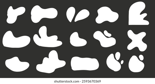 Abstract blob shape black silhouette vector icons, modern design, organic forms, set fluid elements black and white