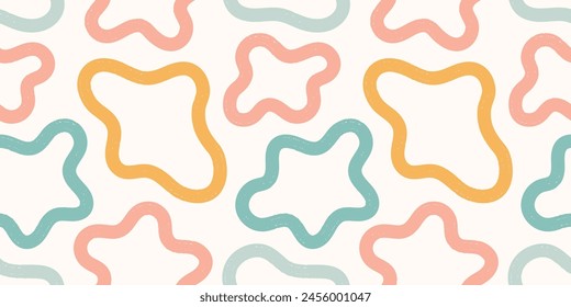 Abstract blob shape lines seamless pattern. Summer party trendy pastel cow or giraffe spots background. Gender neutral kids nursery soft pastel design with organic fun doodle shapes.
