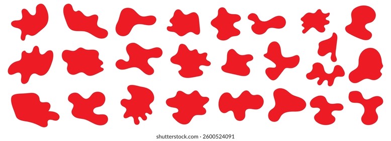 Abstract blob shape organic, irregular round blot form with outline circle. Collection of liquid drops in modern doodle style. Vector illustration set. 