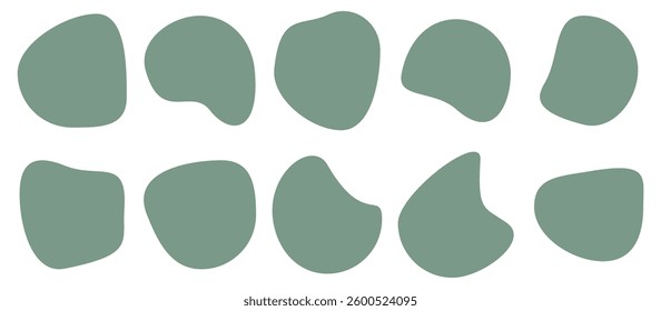 Abstract blob shape organic, irregular round blot form with outline circle. Collection of liquid drops in modern doodle style. Vector illustration set. 