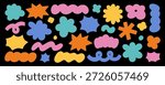 Abstract blob shapes doodle set. Hand drawn comic cloud forms and organic groovy figures in sketch style. Vector illustration isolated on black background