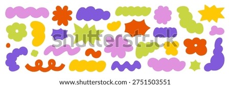 Abstract blob shapes doodle set. Hand drawn comic cloud forms and organic groovy figures in sketch style. Vector illustration isolated on white background