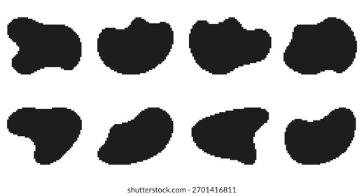 Abstract Blob Shapes Pixel Art Icon Set. Creative Design Elements For Patterns, Textures, And Backgrounds. Unique Organic Forms Collection. Isolated Vector Illustration.