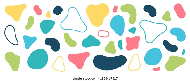 Abstract blobs background. Blobs pattern. Liquid shape. Background of stones. Drops or stone silhouettes. Vector set of colorful blobs and rock.