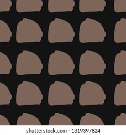 Abstract block motif. Vector illustration. Dark background with minimalistic elements. Textured seamless pattern. Grunge endless template. Black and brown colours backdrop. Fabric textile print.