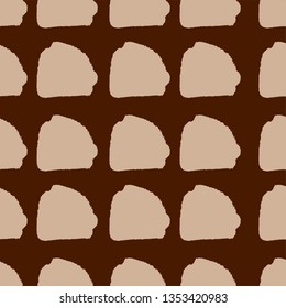 Abstract block motif. Vector illustration. Background with minimalistic elements. Textured seamless pattern. Grunge endless template. Brown and beige colours backdrop. Fabric textile print.