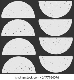 Abstract block print background with grunge textured semi circles 