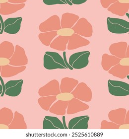 Estilo de impressão de bloco abstrato flores bonitas no padrão sem emenda do vetor de fundo rosa. Perfeito para tecido, papel de parede e projeto infantil.  